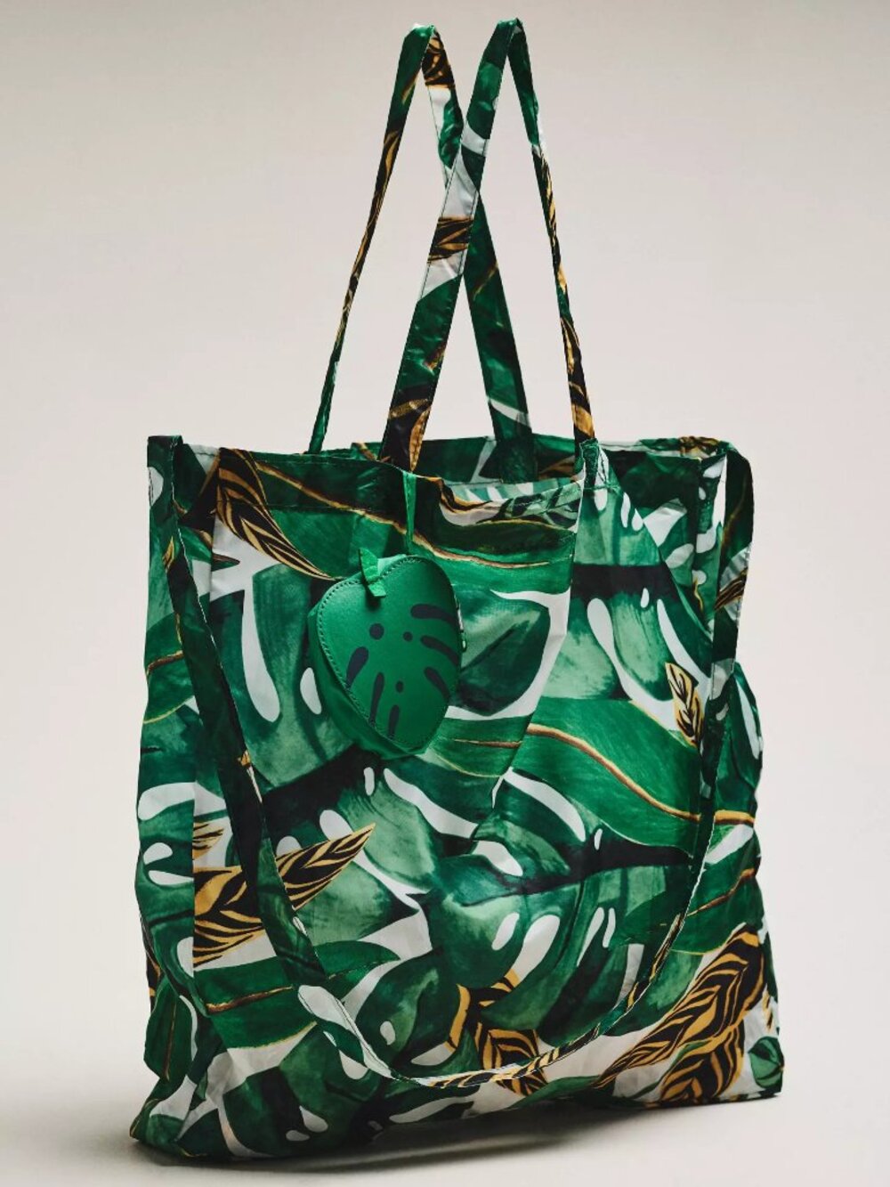 Farm Rio Patterned Collapsible Tote Bag Green Leaf Print One Size